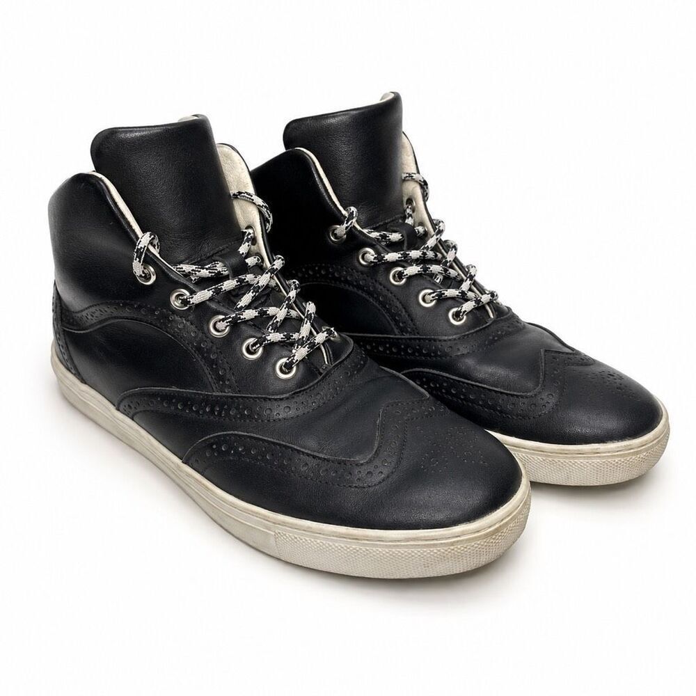 Steve Madden Men’s Black Leather High Top Sneakers Wingtip Streetwear Size 8